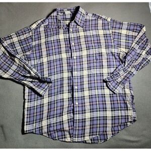 Nautica Shirt Men Medium White Purple Plaid Button Down Long Sleeve Collared